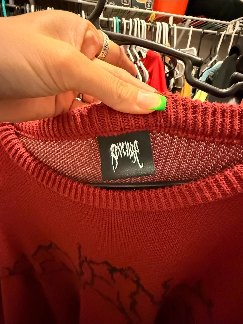 Bershka Red Graphic Crewneck Sweater with White Motif - Picture 2 of 7